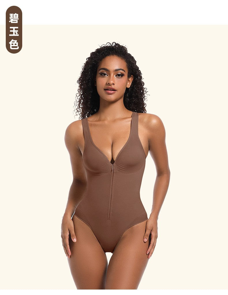 Suspender zipper bodysuit seamless one-piece