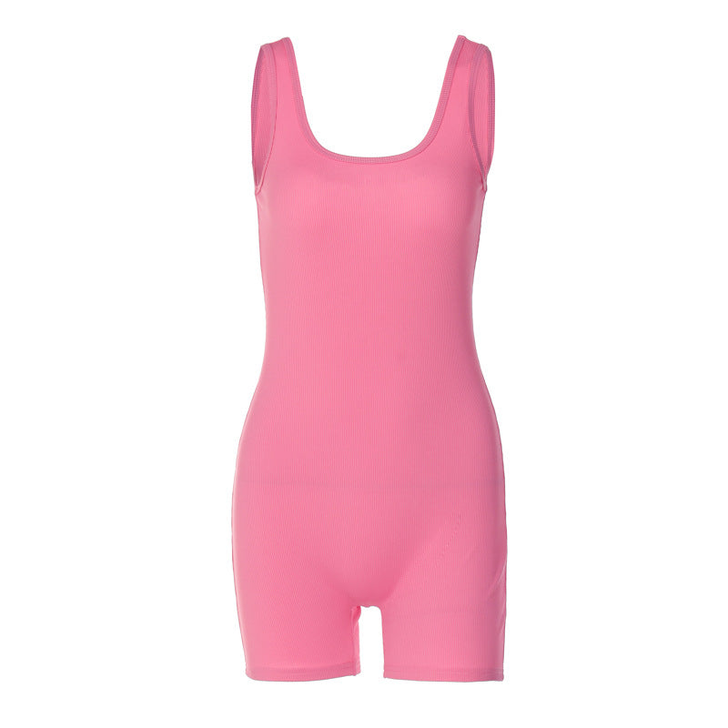 U-neck slim slim halter jumpsuit