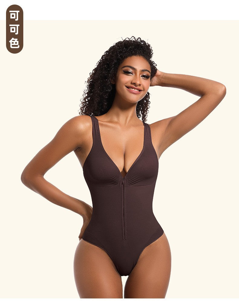 Suspender zipper bodysuit seamless one-piece